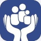 White hands holding family figures on blue background symbolizing community care and support