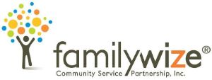 FamilyWize Community Service Partnership logo with tree design and colorful circular leaves